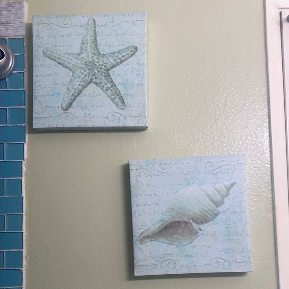 Coastal Wall Art Set with Starfish and Shell